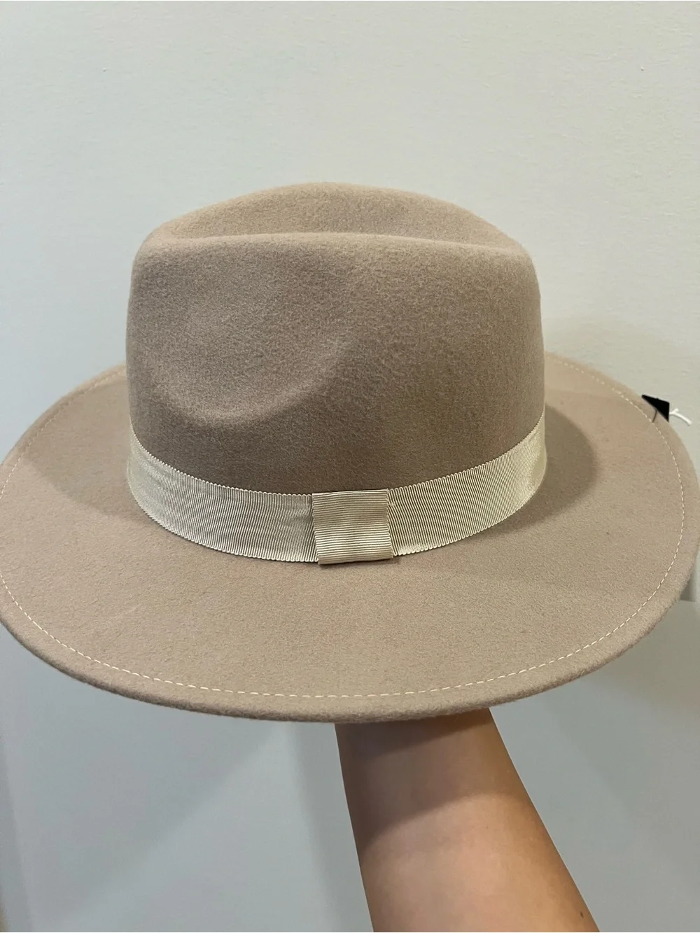 H&M Taupe Wide-Brim Fedora with Cream Band